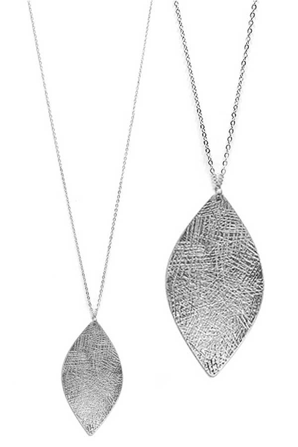 Textured metal pendant long necklace