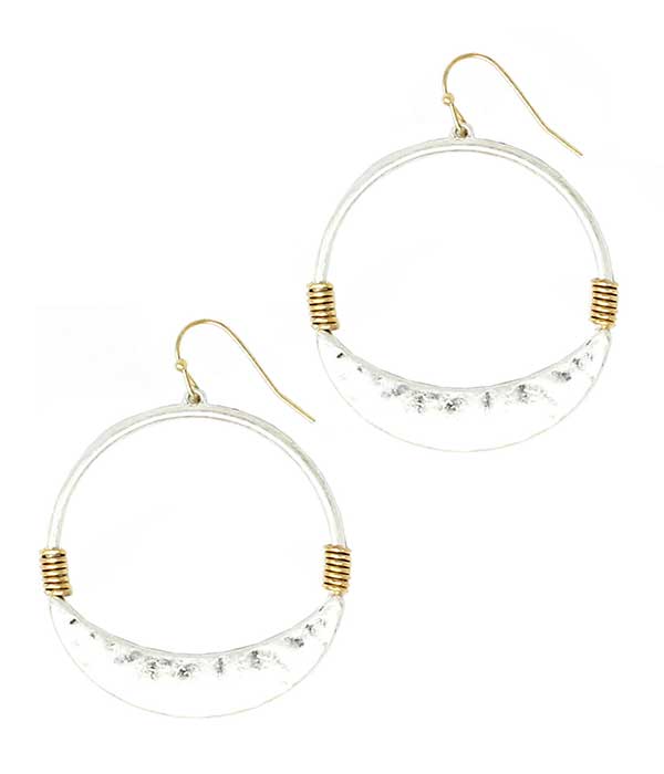 Wire wrap textured metal hoop earring