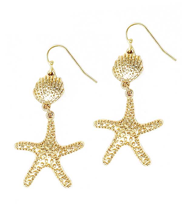 TEXTURED METAL STARFISH DROP EARRING