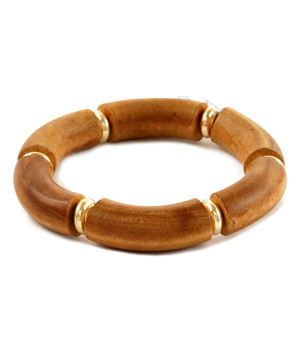 Wood tube stretch bracelet