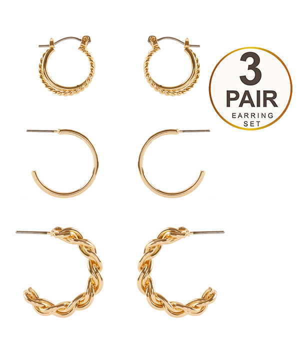 MULTI METAL 3 PAIR HOOP EARRING SET