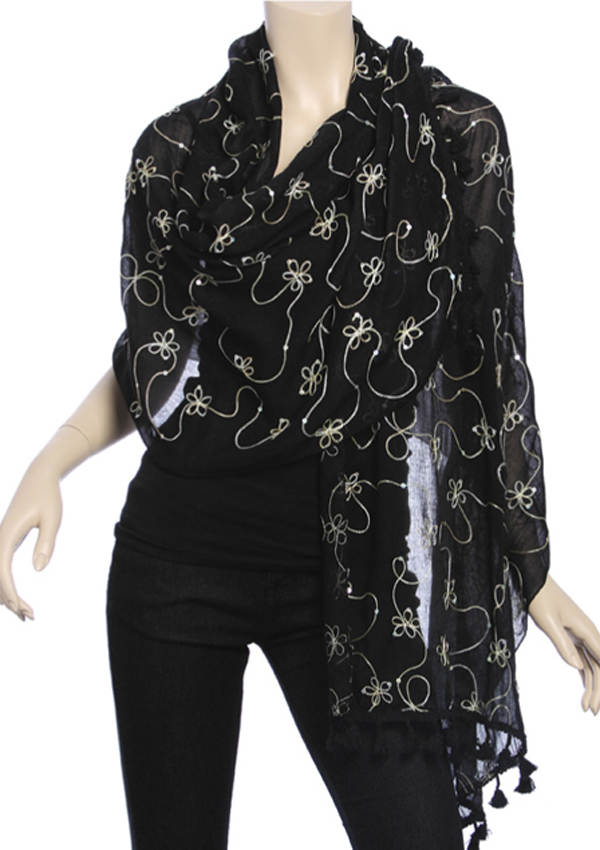 Polyester woven flower embroidery scarf