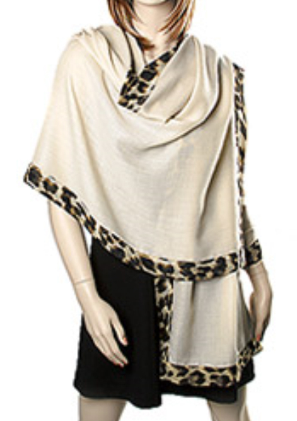 Leopard border herringbone scarf - 100% polyester