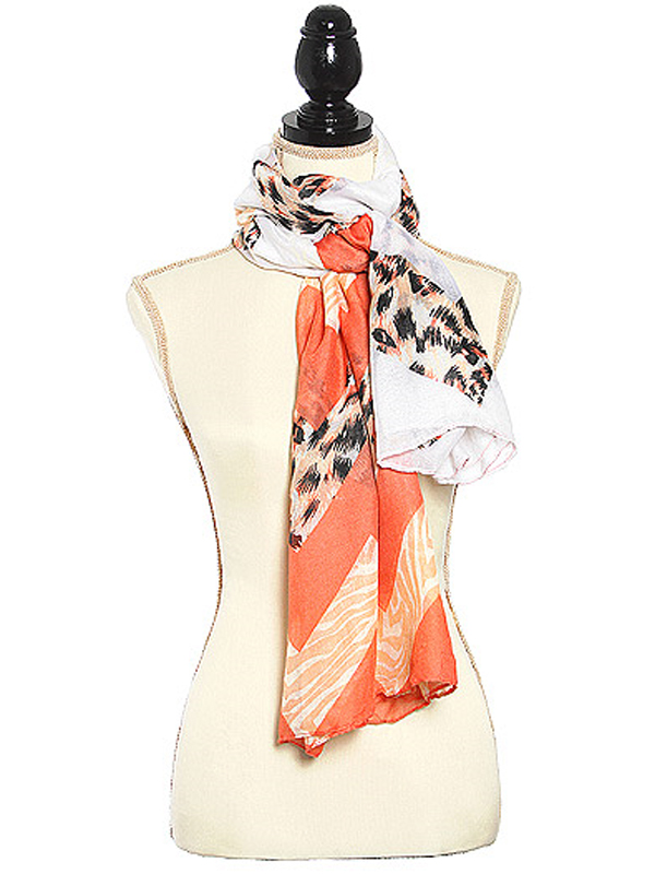 Animal print mix pattern print oblong scarf - 100% polyester