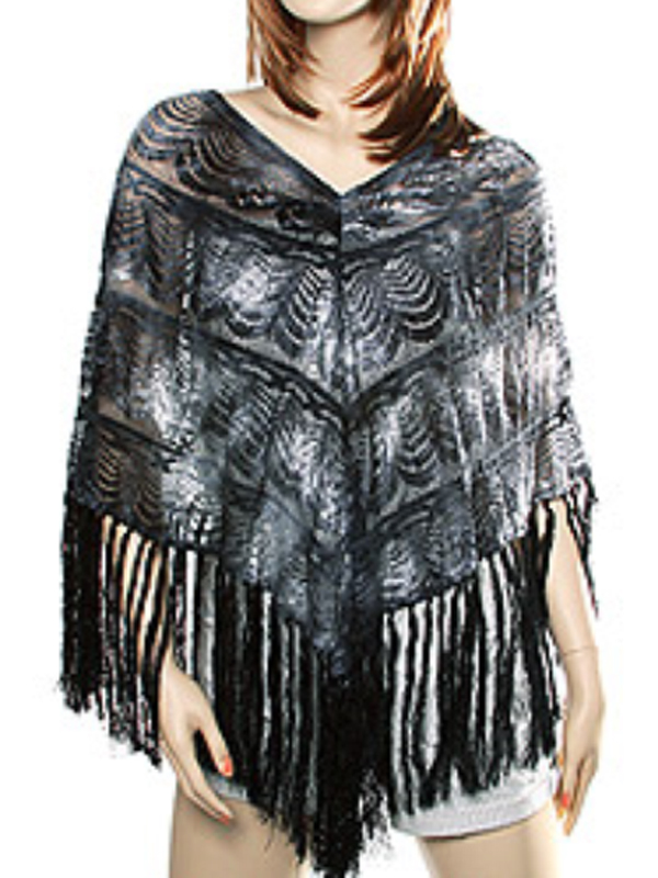 Ombre lace and tassle poncho - 100% polyester