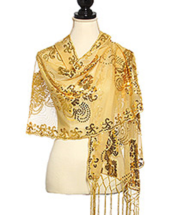 Polyester sequined floral shawl