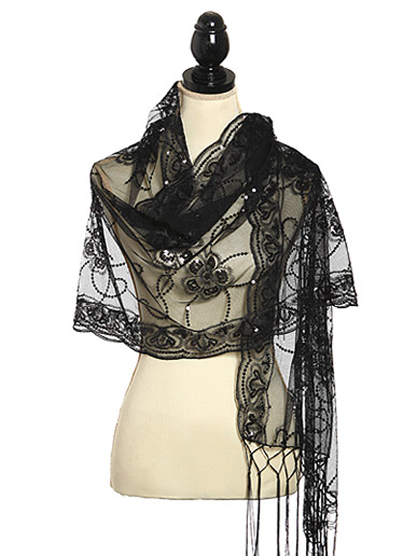 Mesh flower sequin shawl - 100% polyester
