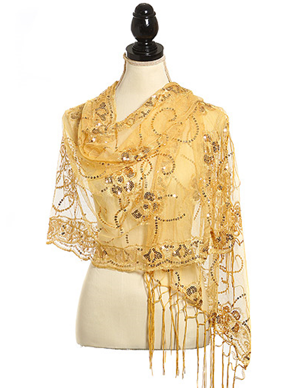 Mesh flower sequin shawl - 100% polyester