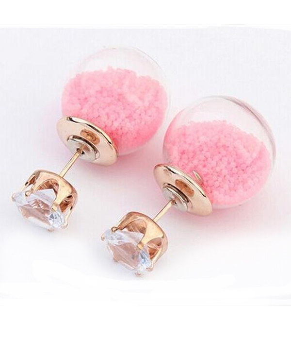 Crystal and multi floating beads in bottle double sided front and back earring