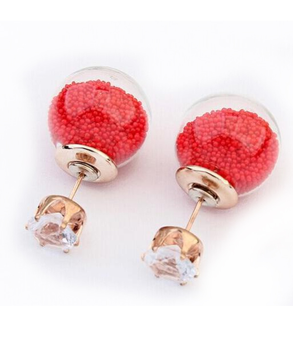 Crystal and multi floating beads in bottle double sided front and back earring