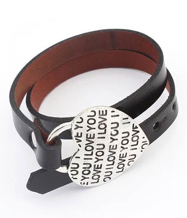 Heart pendant and leather wrap bracelet
