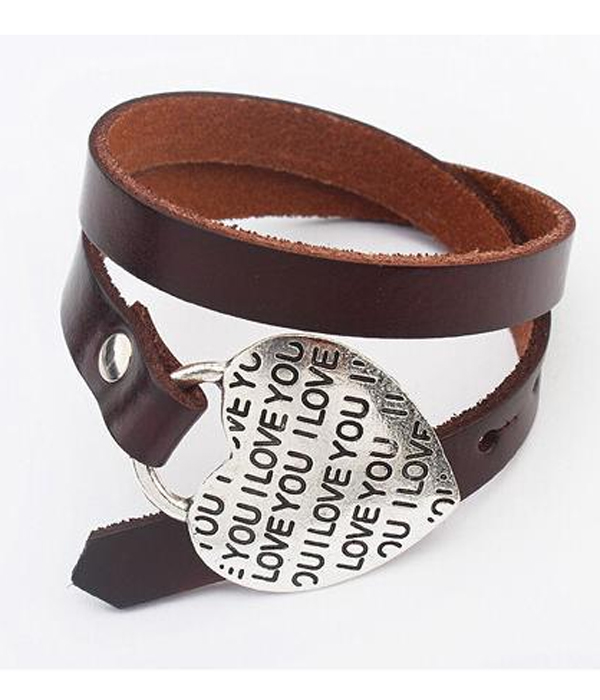 Heart pendant and leather wrap bracelet