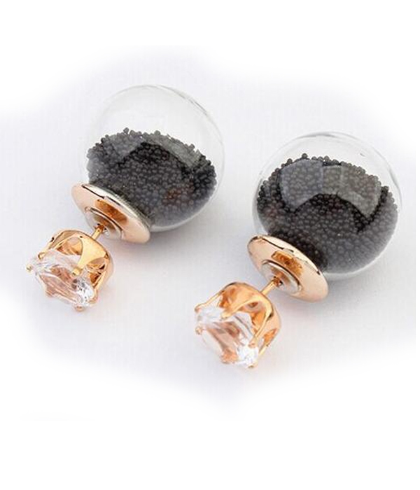 Crystal and multi floating beads in bottle double sided front and back earring