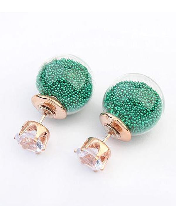 Crystal and multi floating beads in bottle double sided front and back earring