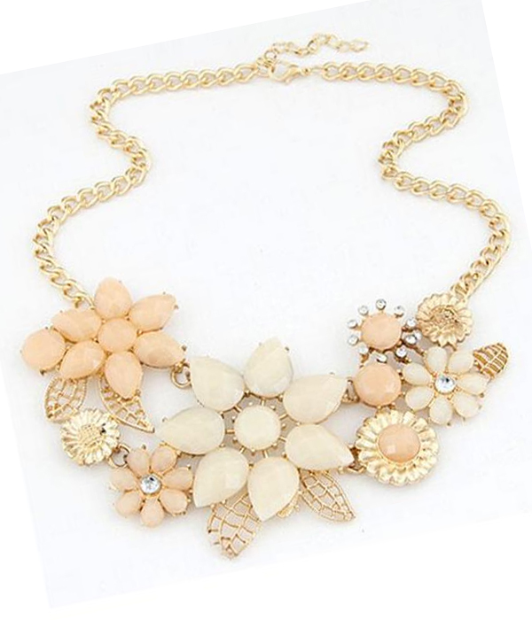Crsytal and resin multi flower link necklace