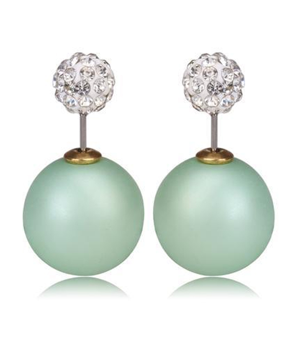 Crystal clay ball and pearl double sided front and back earring