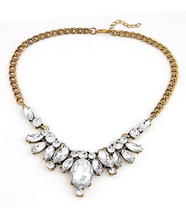 Crystal and facet stone mix necklace