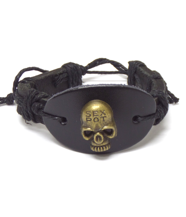 Skull leather bracelet