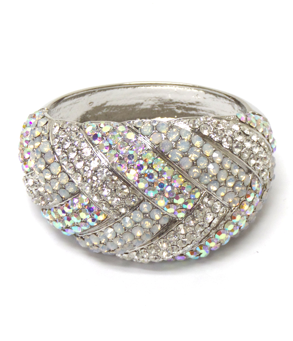Crystal pave braided puffy hinge bangle bracelet
