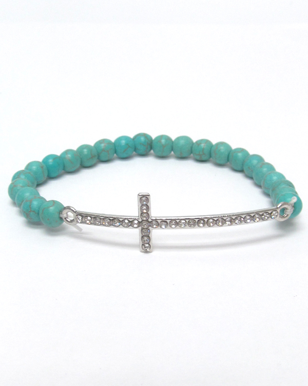 Crystal side cross storn stretch bracelet