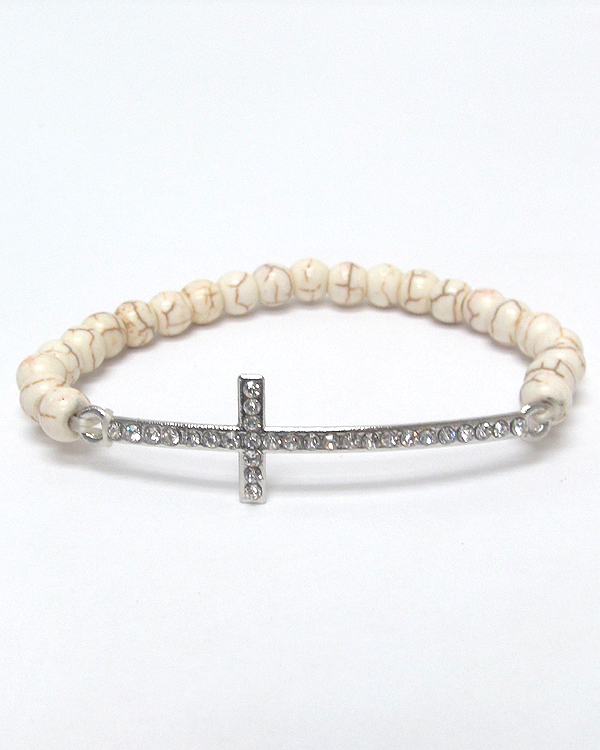 Crystal side cross storn stretch bracelet