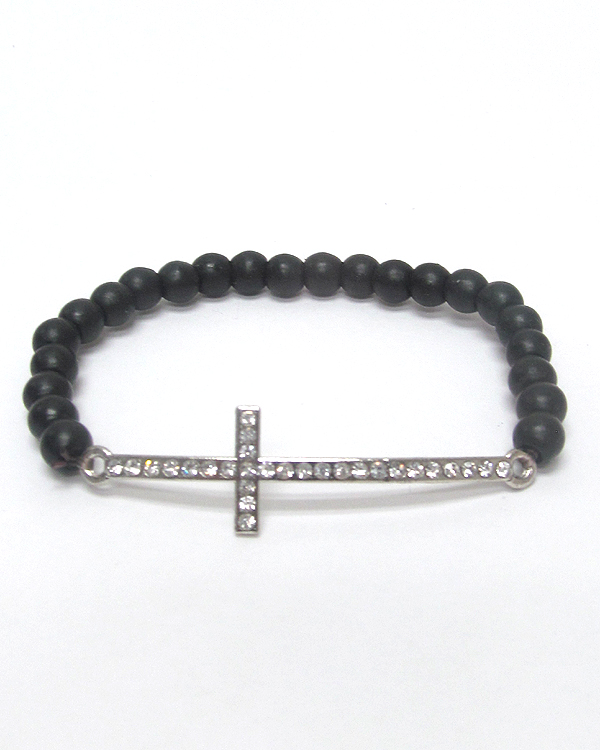 Crystal side cross storn stretch bracelet