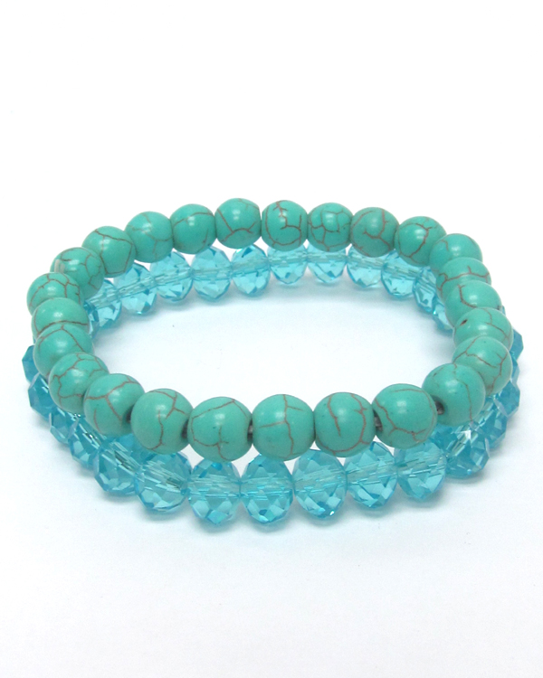 Turquoise and glass stone stretch bracelet