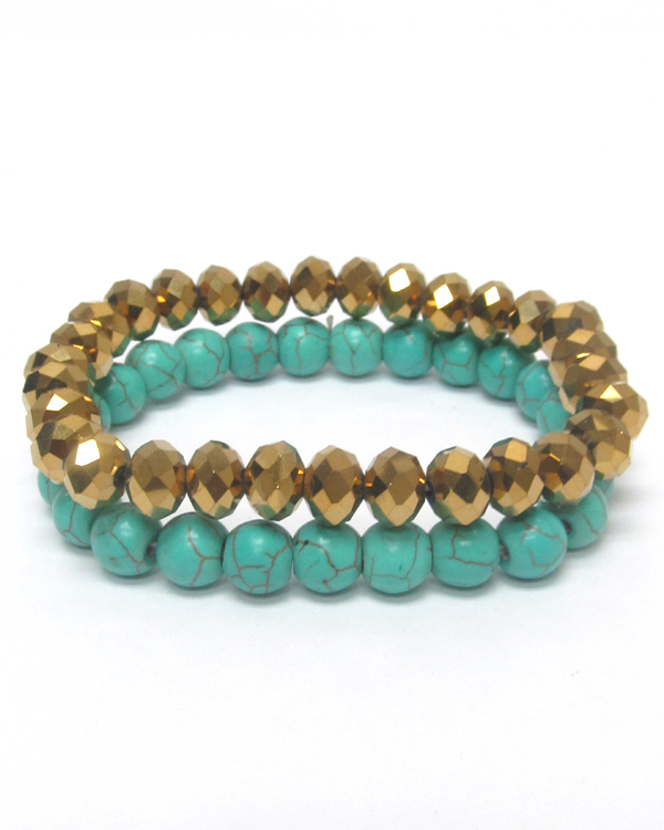 Turquoise and glass stone stretch bracelet