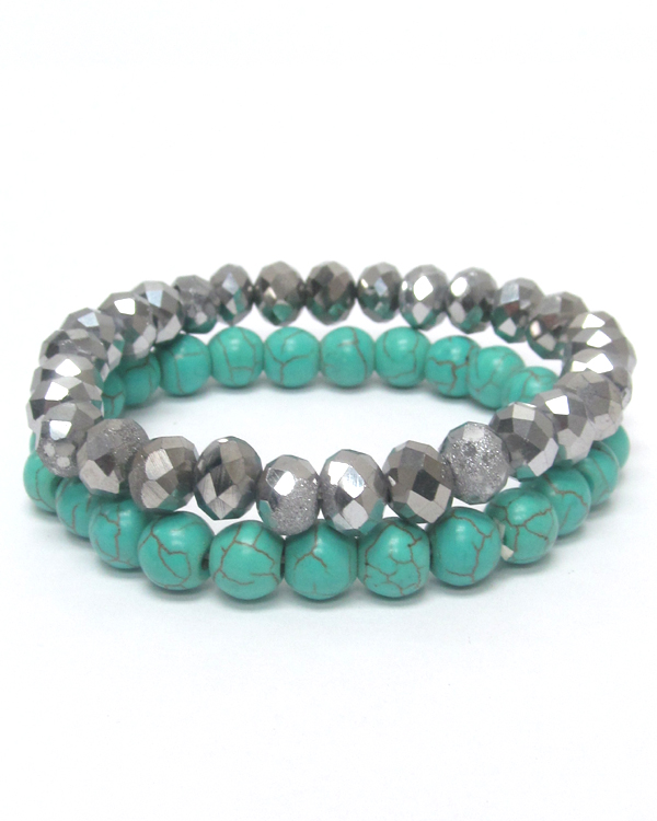 Turquoise and glass stone stretch bracelet