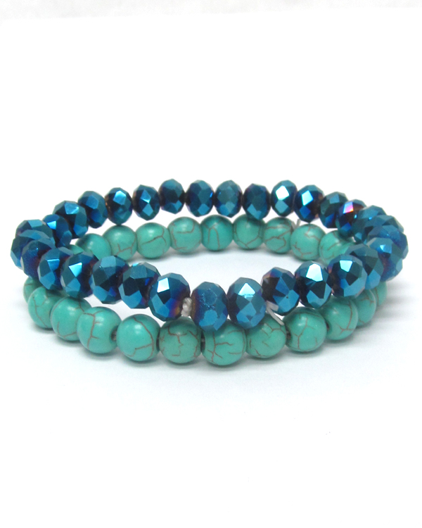 Turquoise and glass stone stretch bracelet