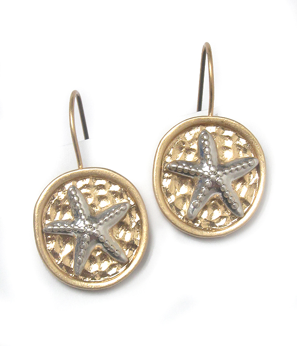 Two tone metal sealife theme earring - starfish