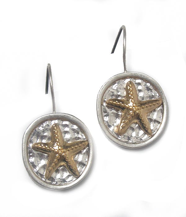 Two tone metal sealife theme earring - starfish