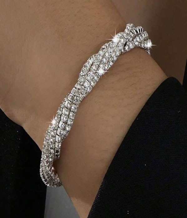 Twist rhinstone bangle bracelet