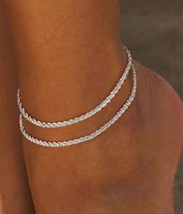 Double layer rhinestone anklet