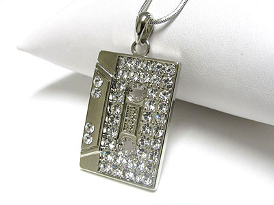 Crystal stud cassette tape pendant necklace