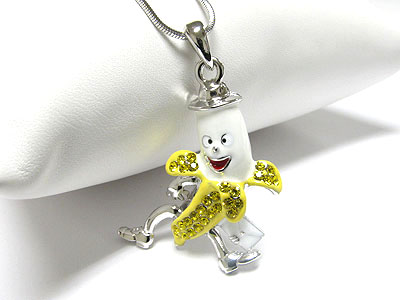 Whitegold palting crystal and epoxy mr cartoon banana pendant necklace