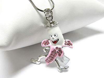 Whitegold palting crystal and epoxy  cartoon mr banana pendant necklace