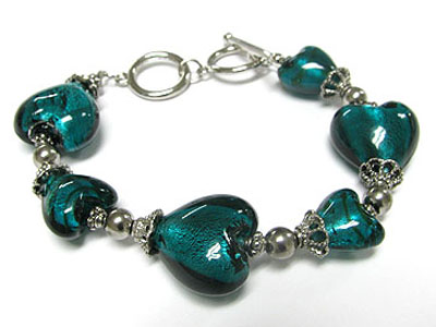 Murano glass heart link toggle bracelet
