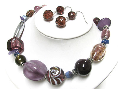 Murano glass and ceramic stone link necklace earring set