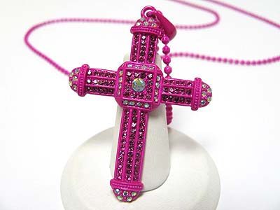 Special price - crystal stud enamel metal cross pendant necklace