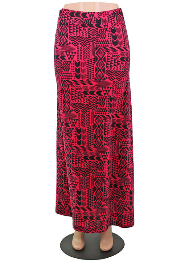 Aztec pattern elastic maxi skirt - 92% polyester 8% spandex -western