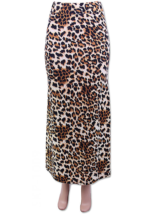 Animal print elastic maxi skirt - 92% polyester 8% spandex