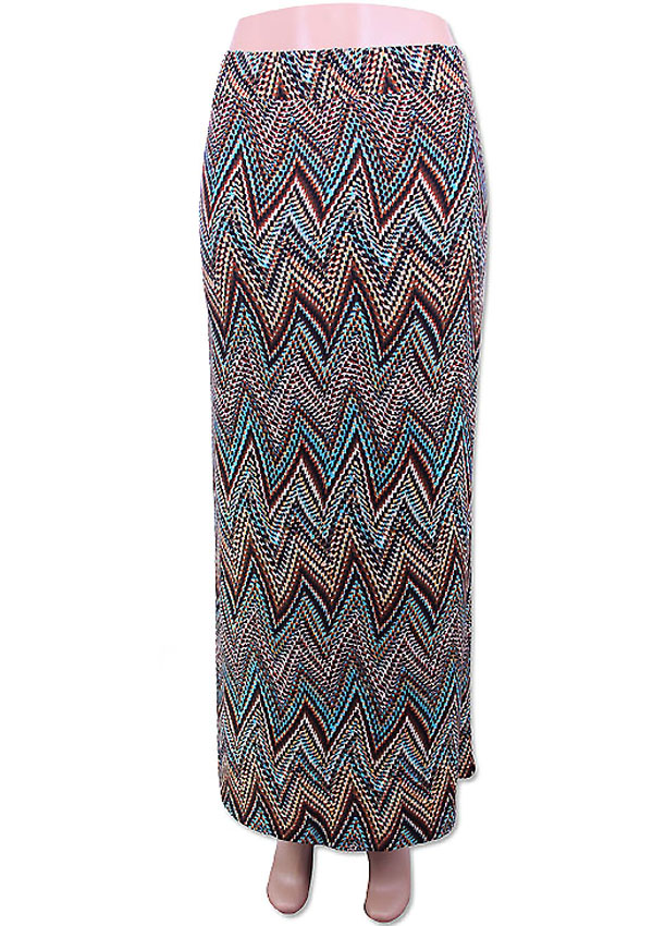 Chevron pattern elastic maxi skirt - 92% polyester 8% spandex
