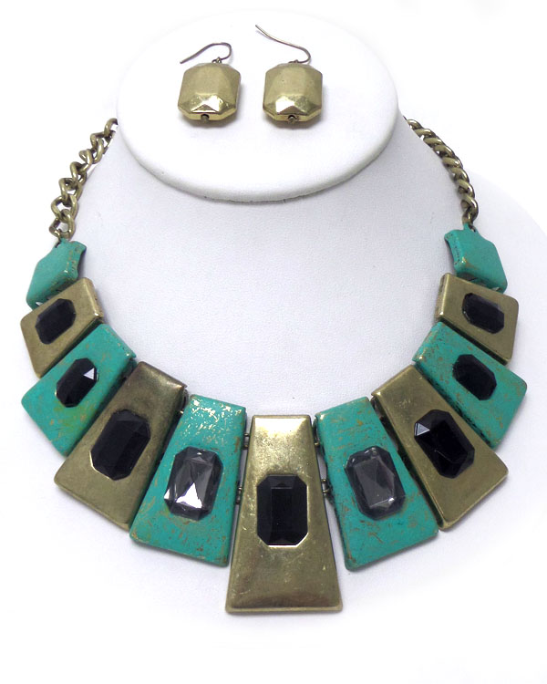 Vintage rustic tribal look with stone necklace set