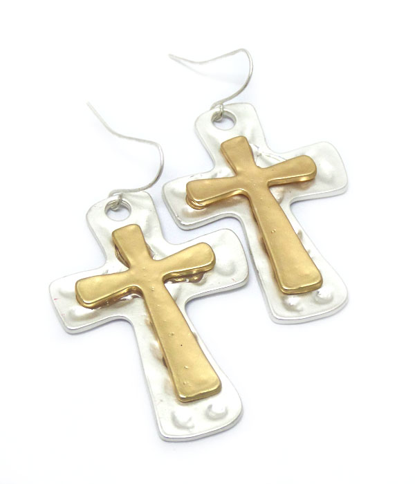 Two color cross hook earrings