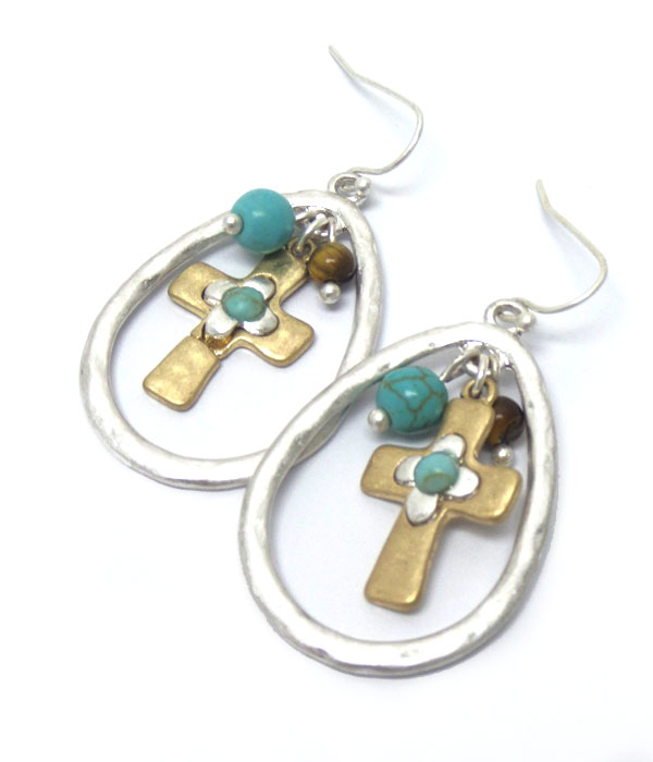 Metal oval cross earrings