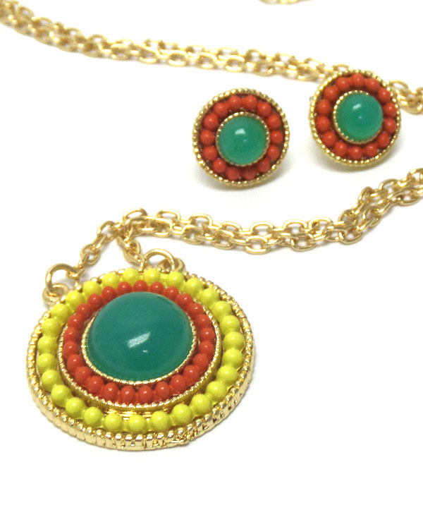 Disk seed beads pendant necklace set