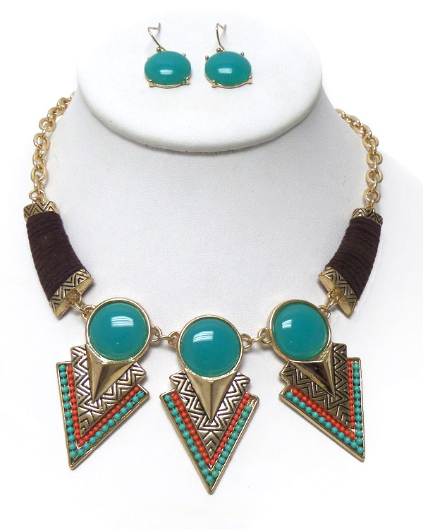 Tribal style epoxy stone necklace set
