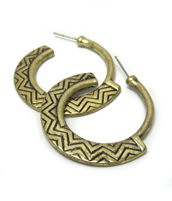 Tribal style engraved texture hoop earrings
