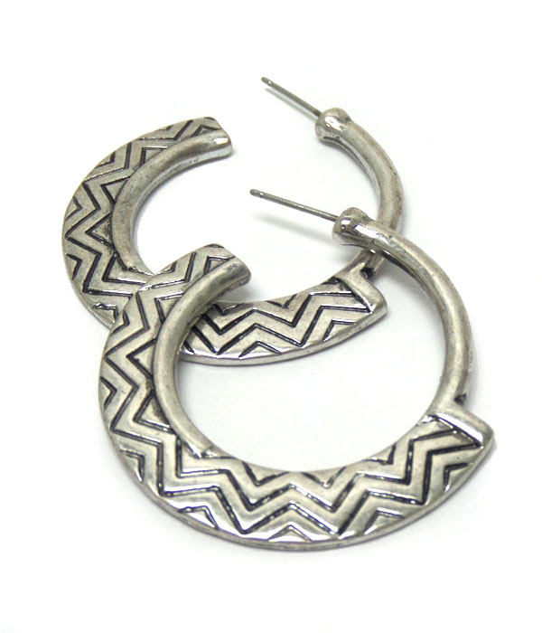 Tribal style engraved texture hoop earrings